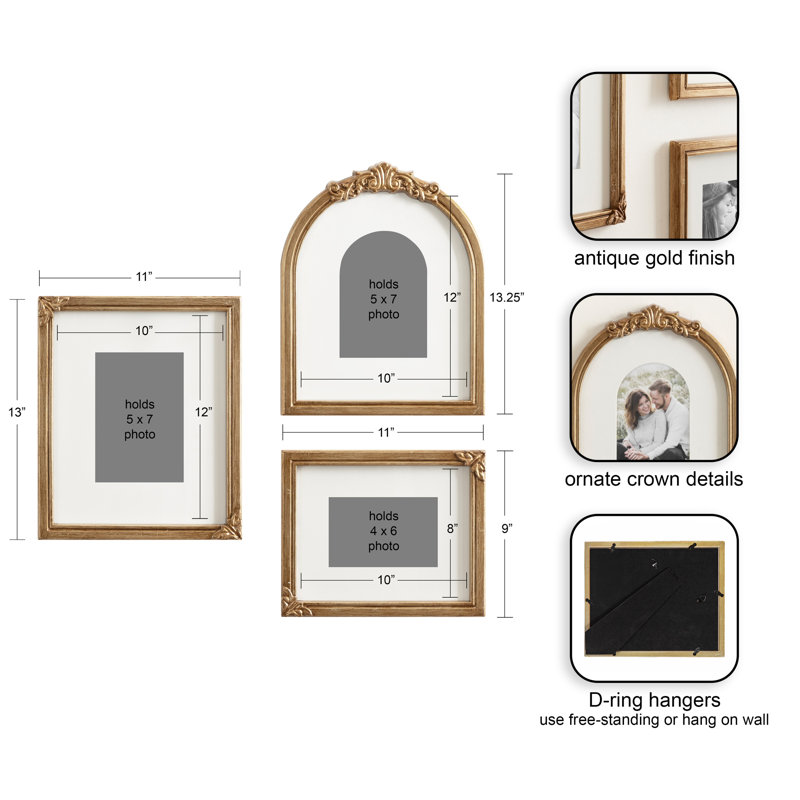 Kate and Laurel Arendahl Three-Piece Vintage Ornate Picture Frame